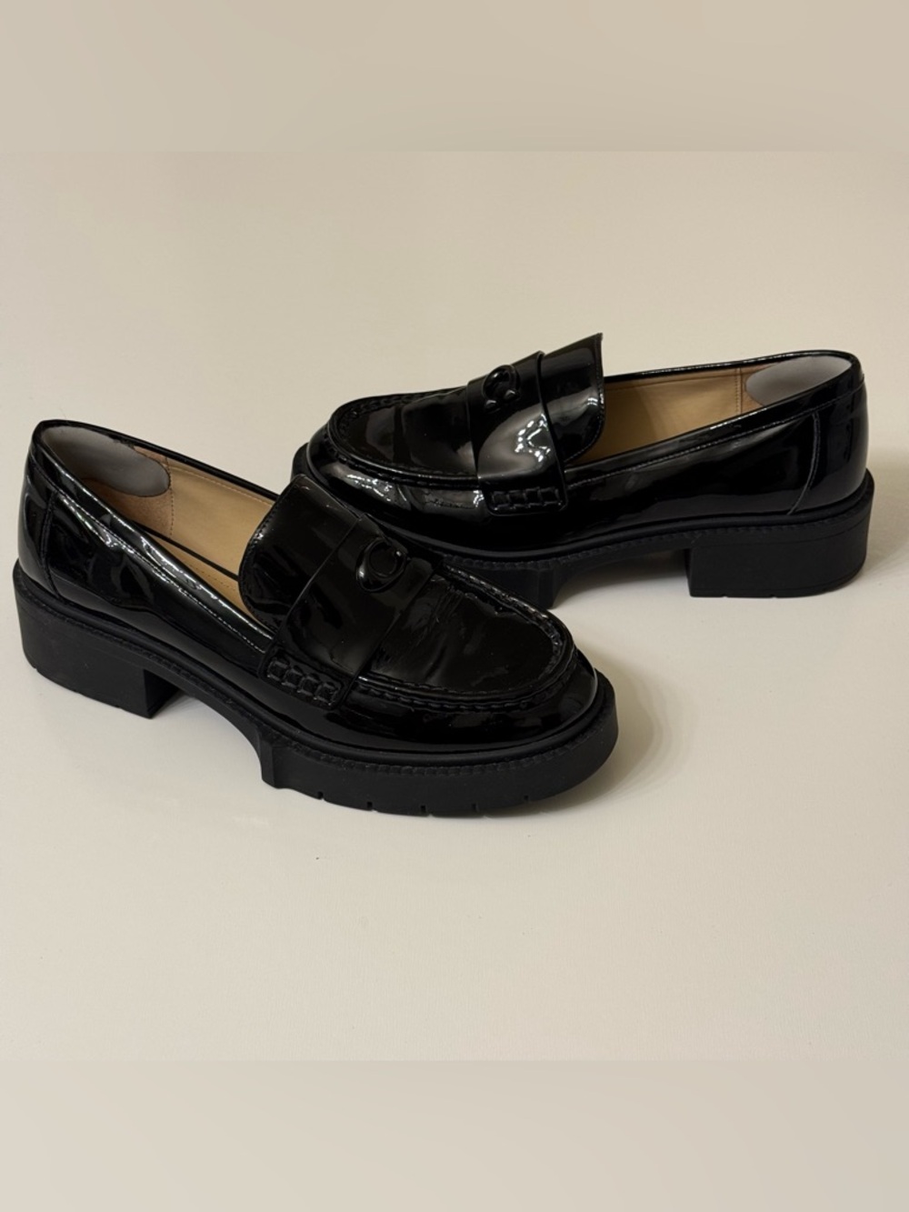 Coach Leah Platform Loafer Black Leather Slip On Womens Size 9 - Picture 10 of 11